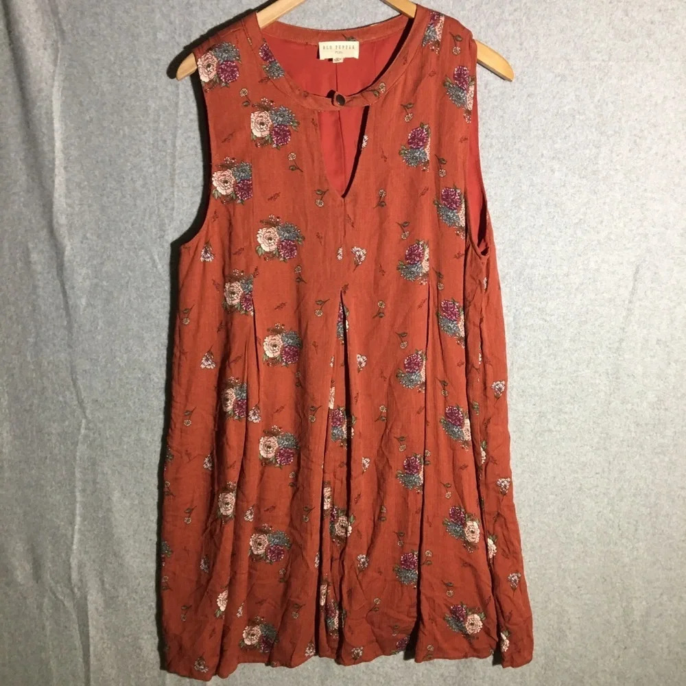 Womens Blu Pepper Dress Floral Keyhole Neckline Boho Cottage Core Plus Size